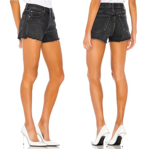 AGOLDE Parker Vintage Cut Off Denim Shorts Women’s Size 24 Crash Black - Picture 1 of 5